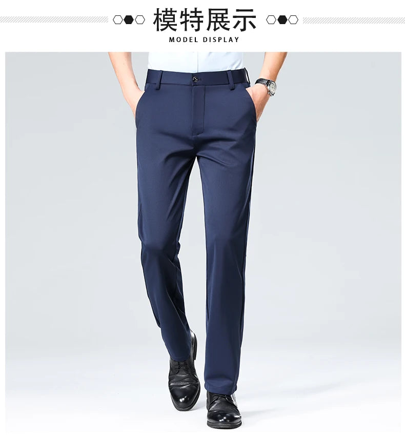 Men Suit Pants Light Thin Elastic Slim Fit Dress Pants Business