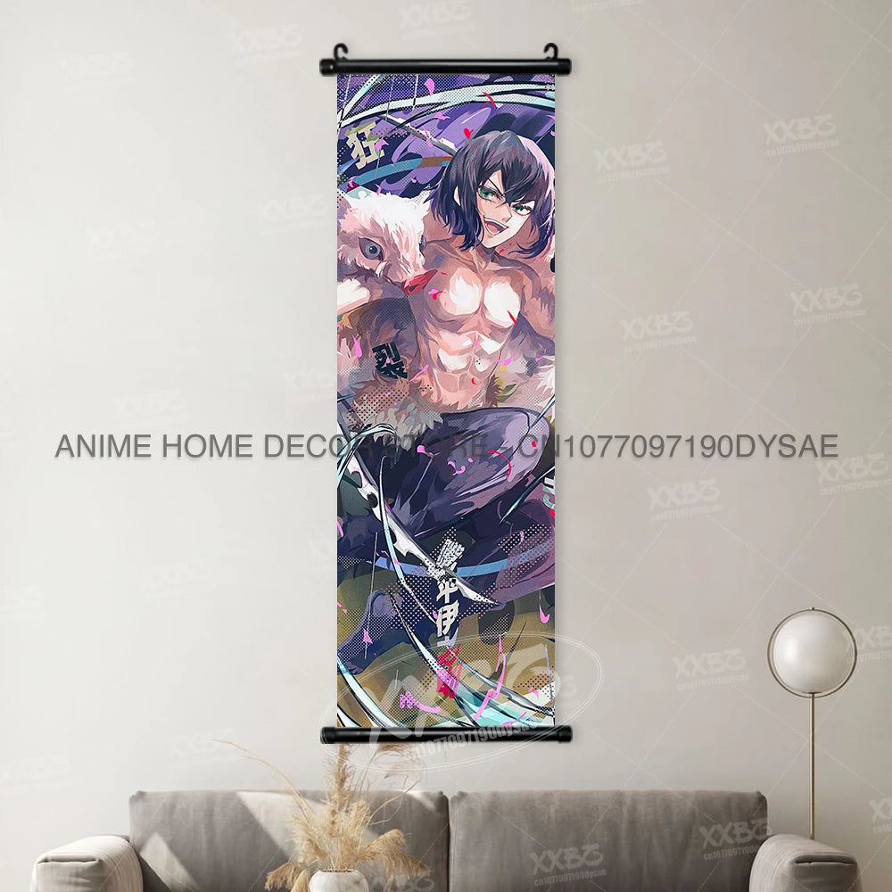 Demon Slayer Poster Kamado Tanjirou Scroll Picture Nezuko Hanging Painting Kanroji Mitsuri Wall Art Anime Uzui Tengen Home Decor
