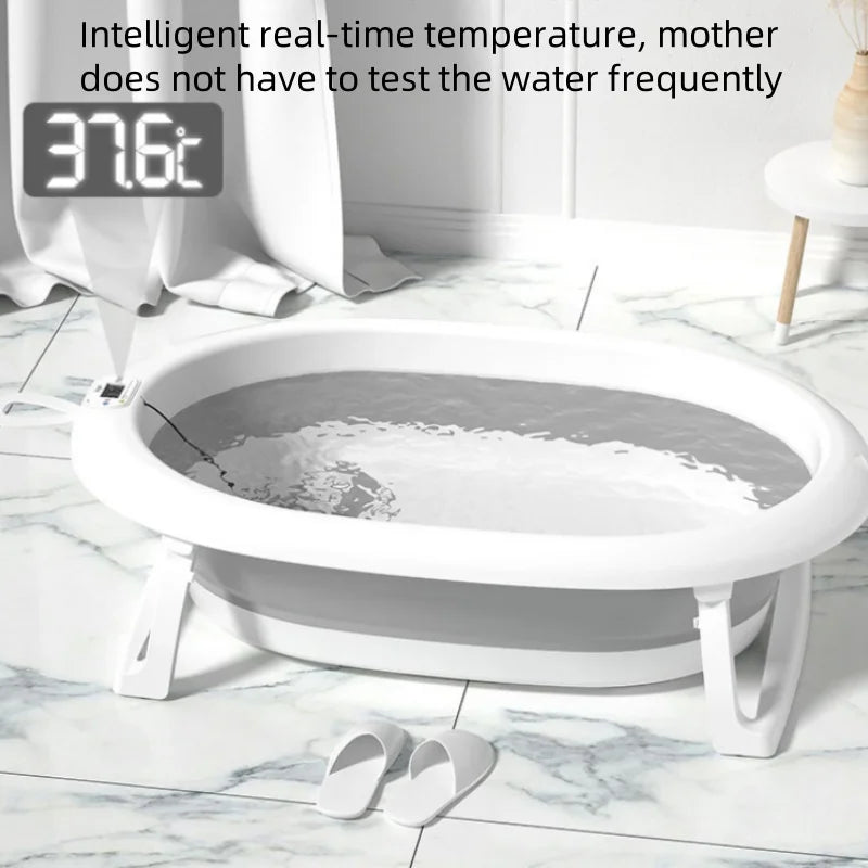 Baby digital temperature sensitive bath tub for baby sitting and lying