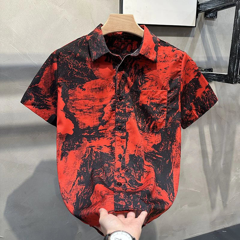 Vintage Print Button Up Shirt Casual Streetwear Y2K Short Sleeve