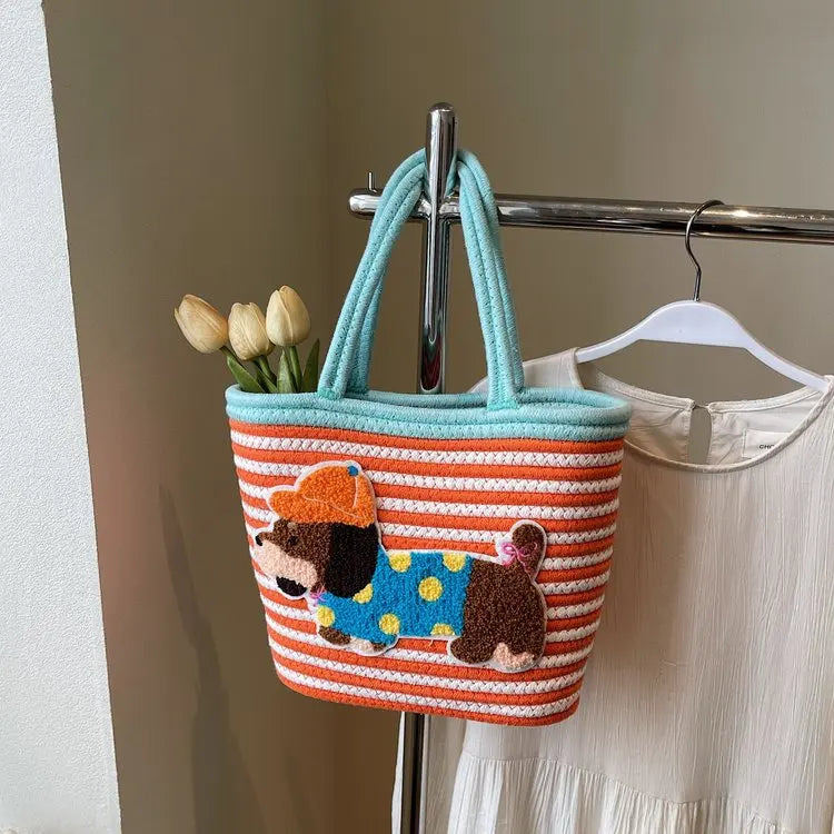 Cartoon Small Basket Bag for Girls Children Outdoor Picnic Single oulder