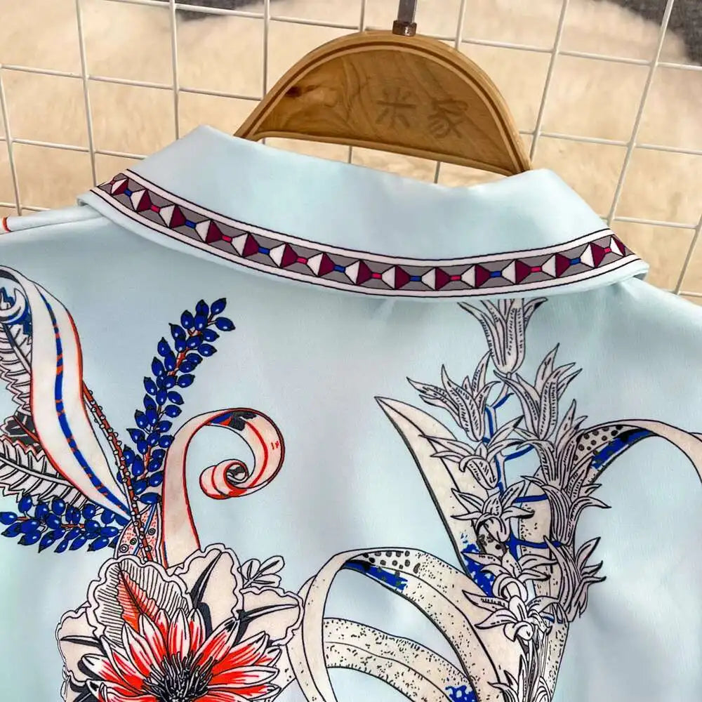 Short Sleeve Floral Print Sheath Bodycon Pencil Short Dress Shirt