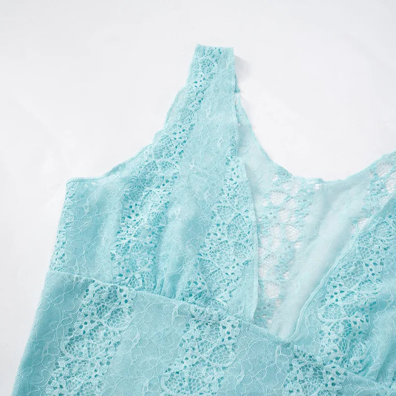 Sexy Deep V-neck See-through Sleeveless Blue T Shirt