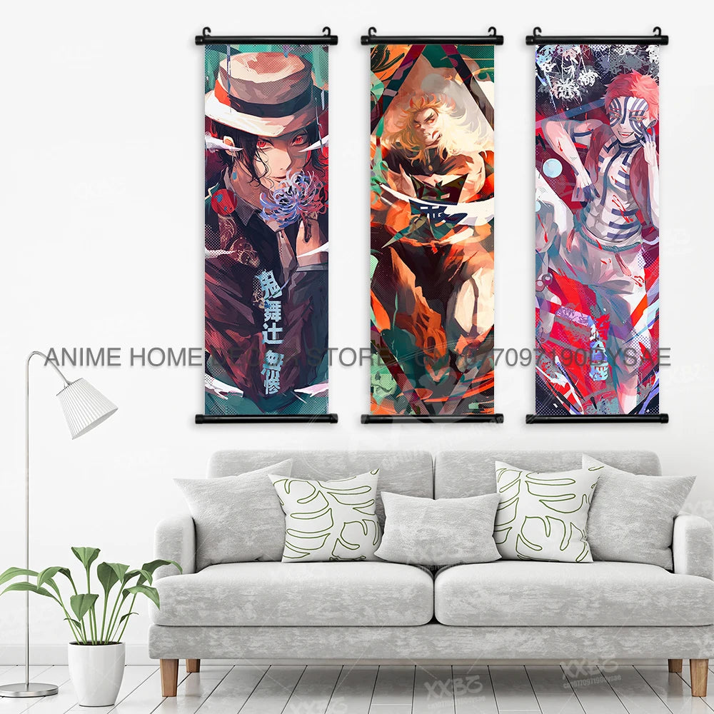 Demon Slayer Poster Kamado Tanjirou Scroll Picture Nezuko Hanging Painting Kanroji Mitsuri Wall Art Anime Uzui Tengen Home Decor