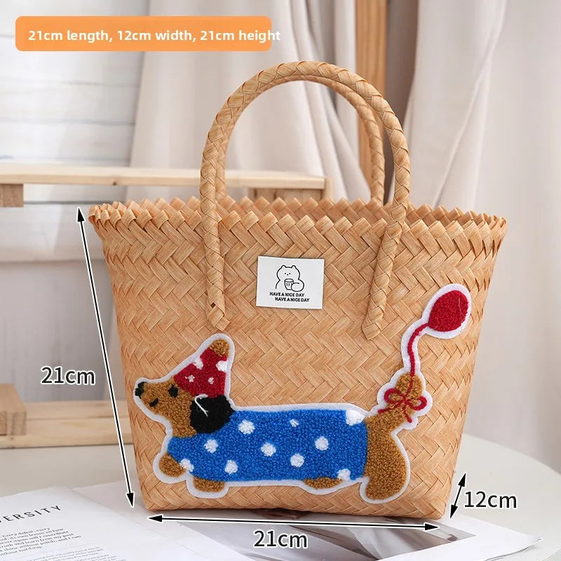 Large Capaci Handwoven op Bag Buet ape Cartoon Summer Handbag