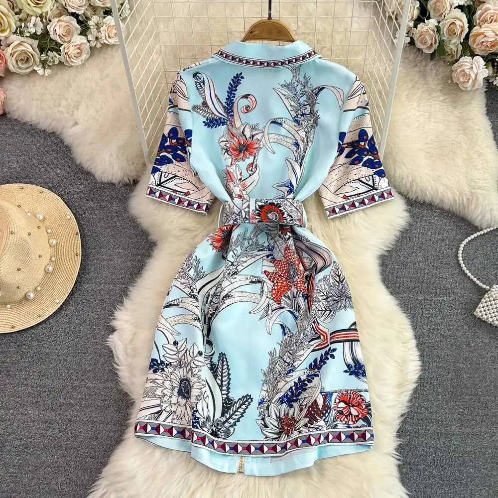 Short Sleeve Floral Print Sheath Bodycon Pencil Short Dress Shirt