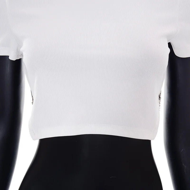 White T Shirts For Women Sexy Tops Asymmetrical Backless