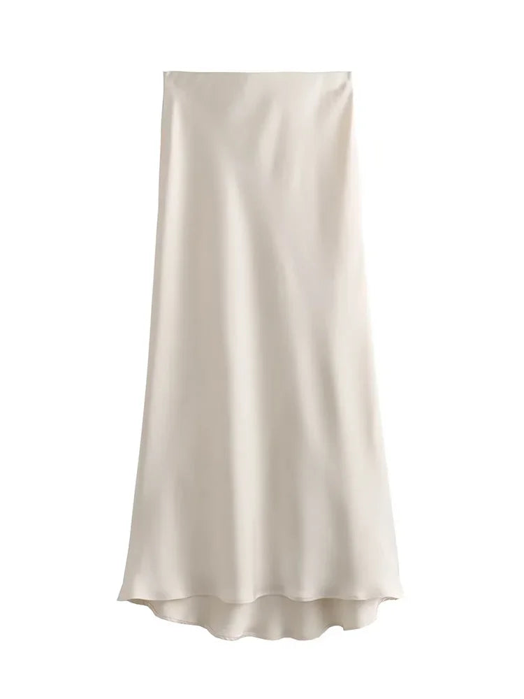Satin Skirt High Waist Elegant Long Skirts