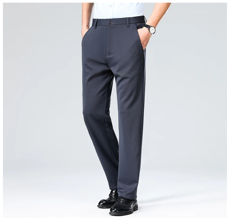 Men Suit Pants Light Thin Elastic Slim Fit Dress Pants Business