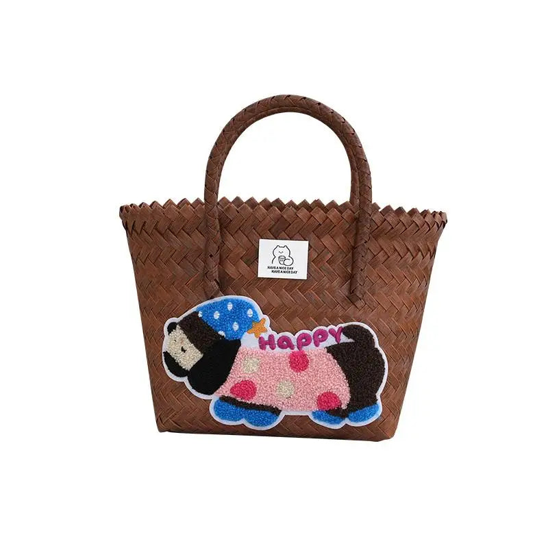 Large Capaci Handwoven op Bag Buet ape Cartoon Summer Handbag