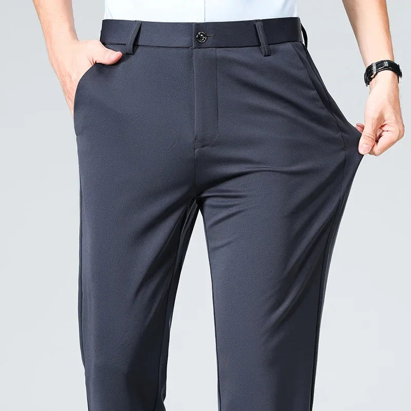 Men Suit Pants Light Thin Elastic Slim Fit Dress Pants Business