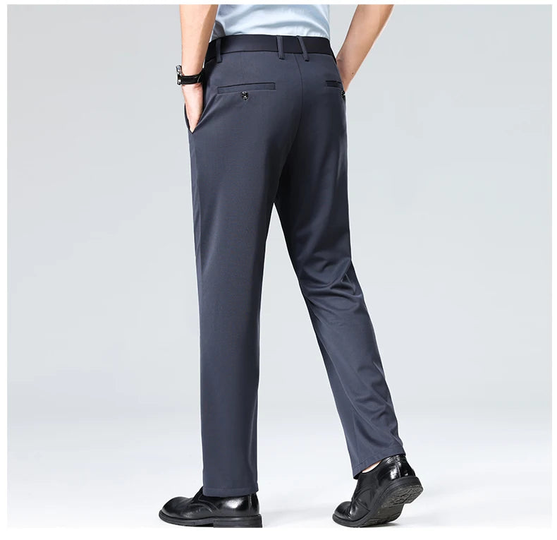 Men Suit Pants Light Thin Elastic Slim Fit Dress Pants Business