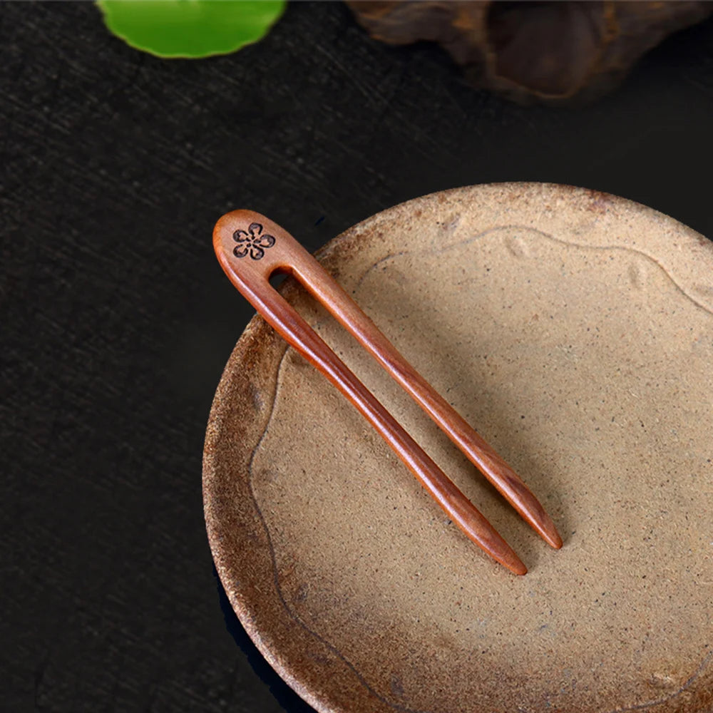 Women Hair Jewelry Accessories Wood Hand Carved Stick Hair Clips