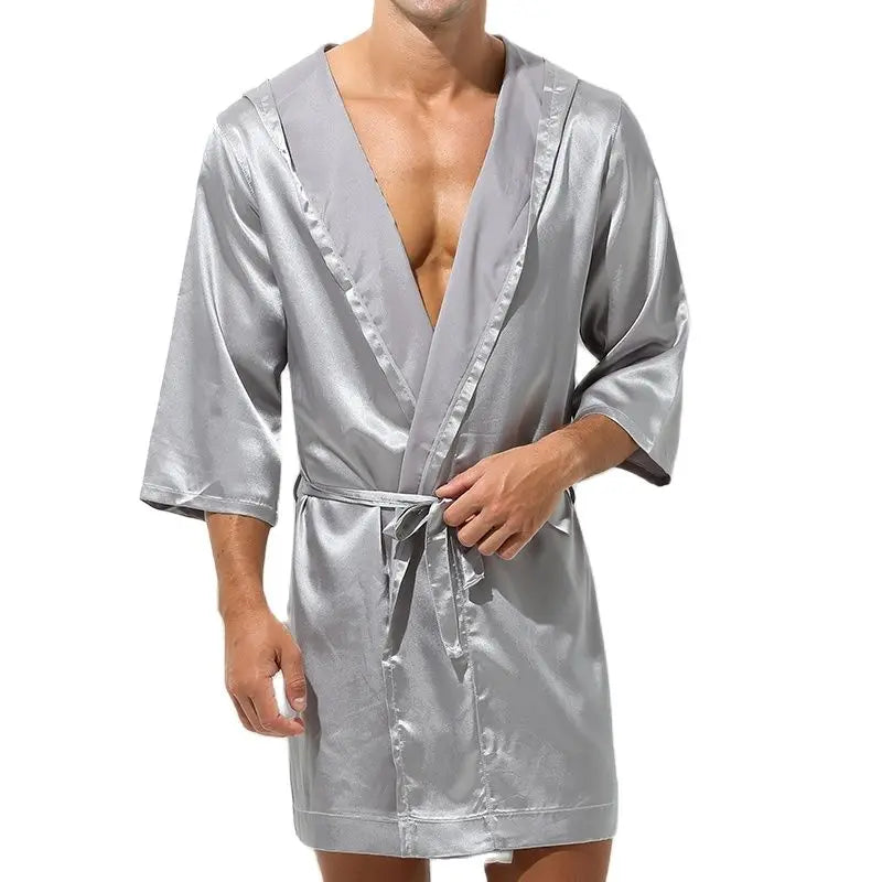 Men's Sleepwear Robe Night Clothes Silk Kimono Bathrobe Men