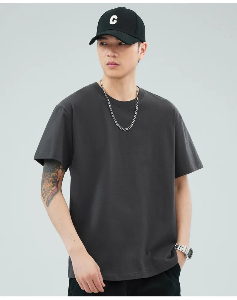 Man t Shirts 100 % Cotton High Quality Classic Plain Round Neck