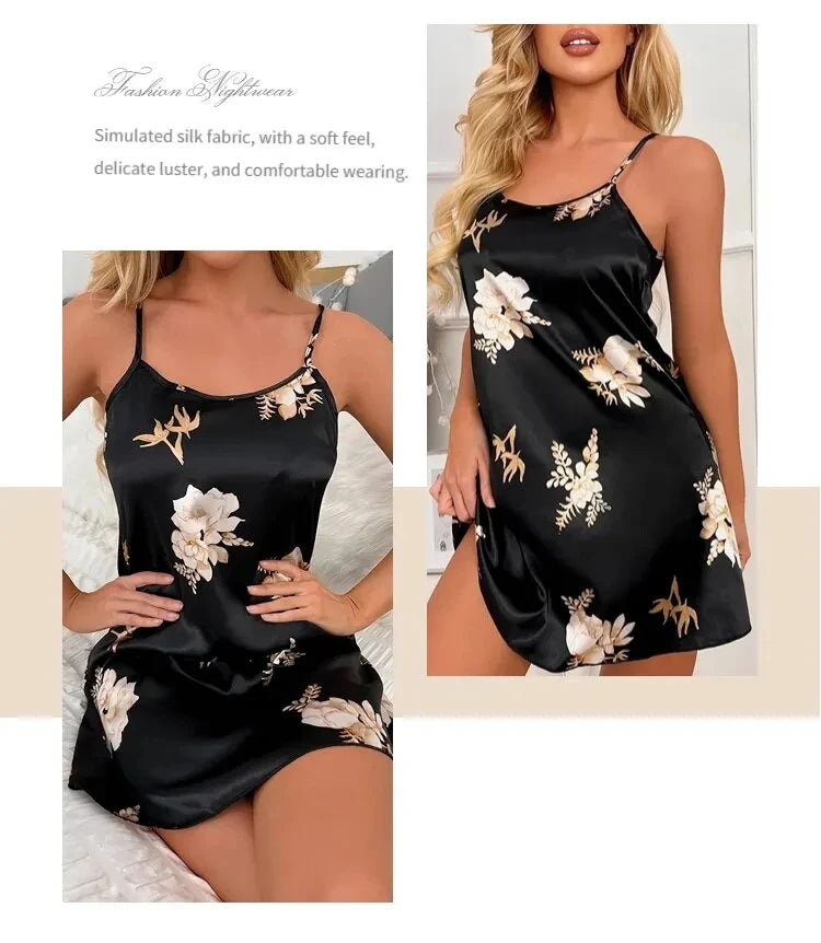 Women Nightwear Home Clothes Sexy Black Floral
