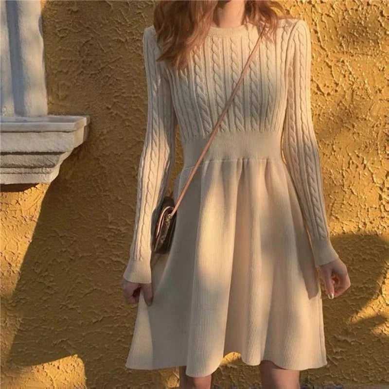 Knitted Dress for Women in Autumn Winter French Temperament