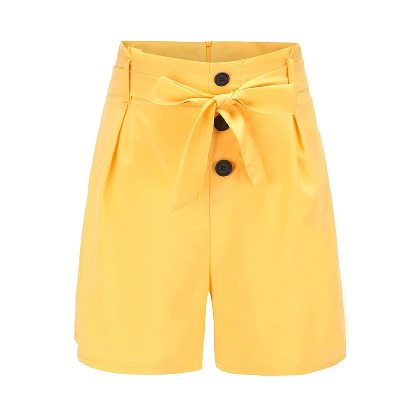 Y2K Solid Button Front Shorts Tie Waist