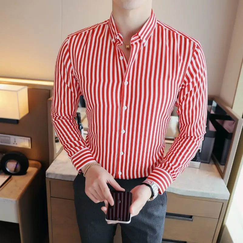 Men's Clothing Fashion British Style Striped Business Casual All Match Shirt