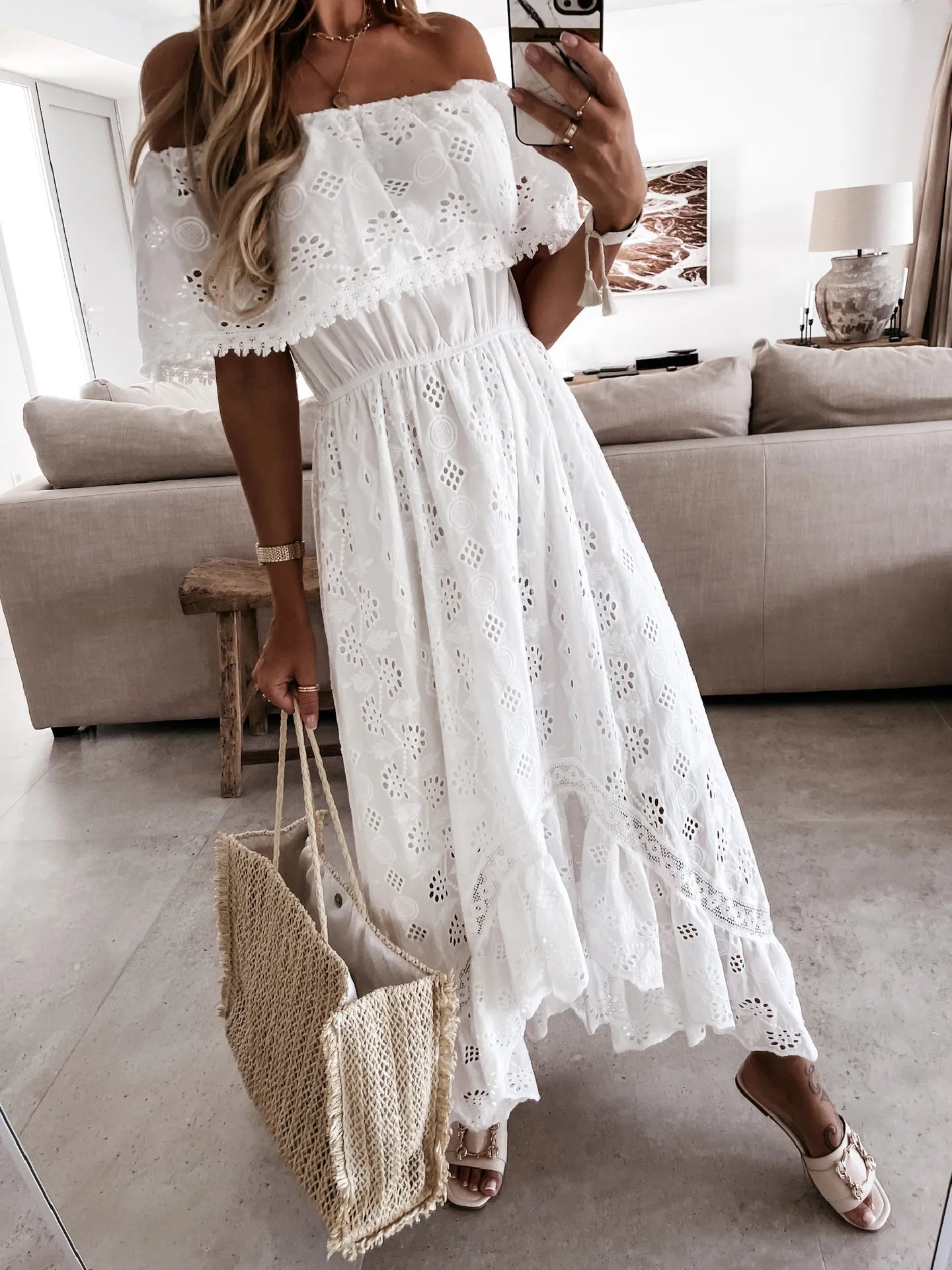 Long Dress Sexy Strapless Off The Shoulder Lace Tassel