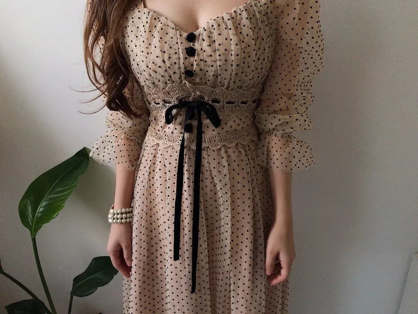 Vintage Dress Elegant Square Neck High