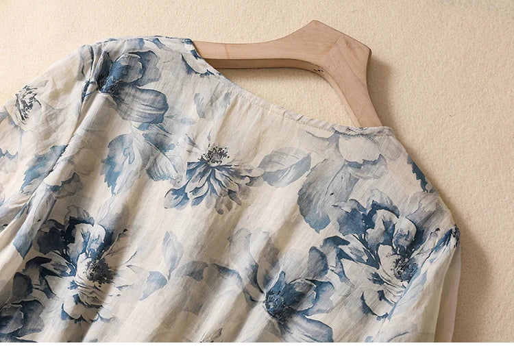 Casual Loose Print V Neck Short Sleeve