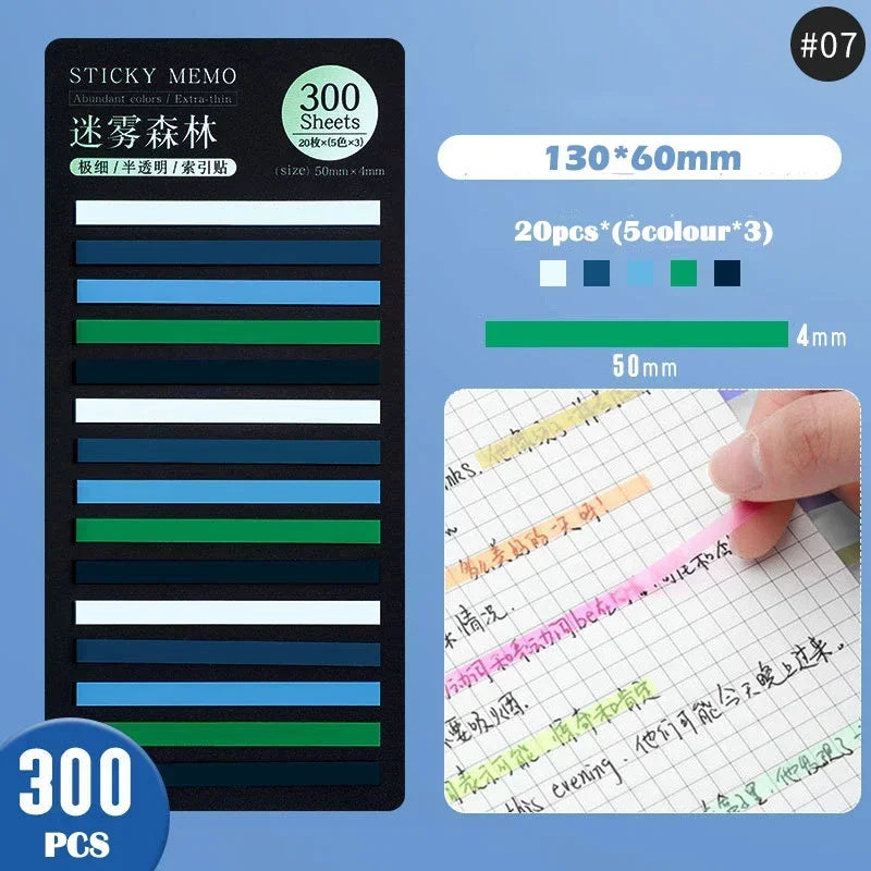 Rainbow Long Index Stickers 300 Sheets Fluorescent PET Waterproof Color