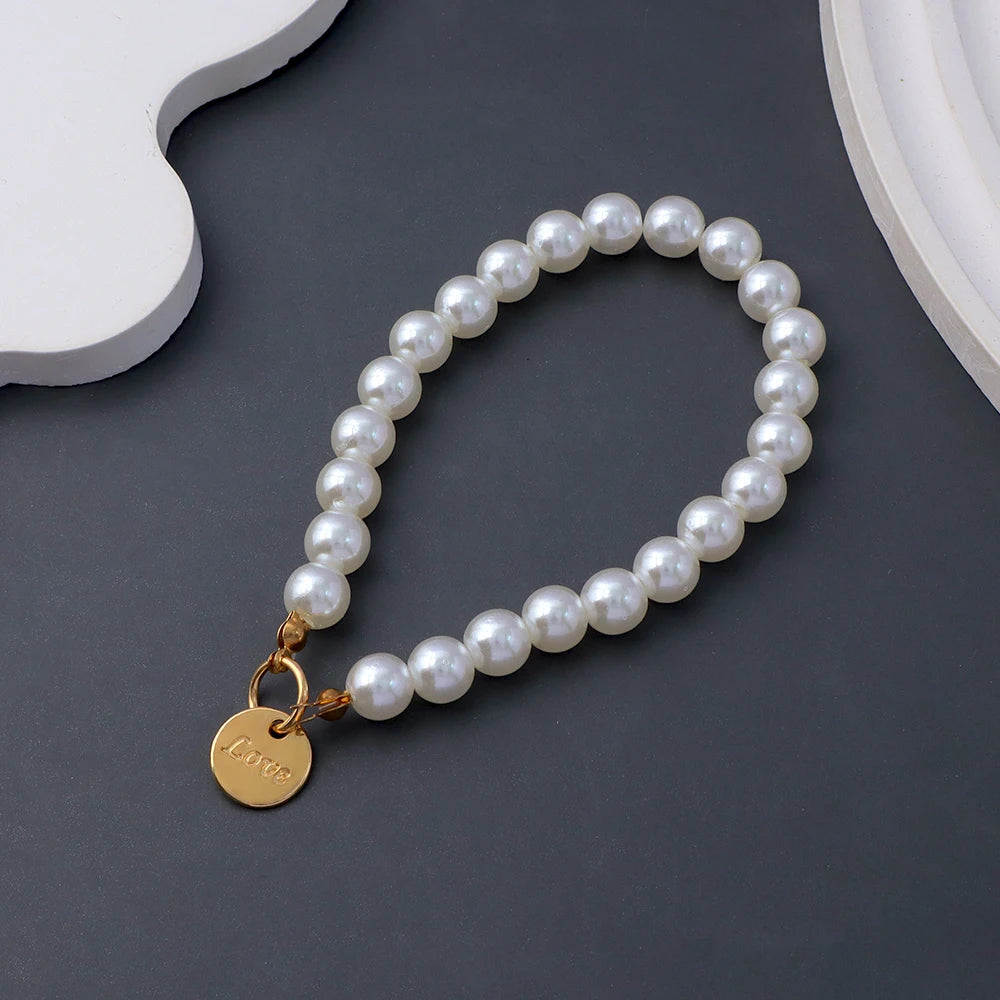 Classic Imitation Pearl Chain With Keyring Women Girls Anti-Loss Beaded