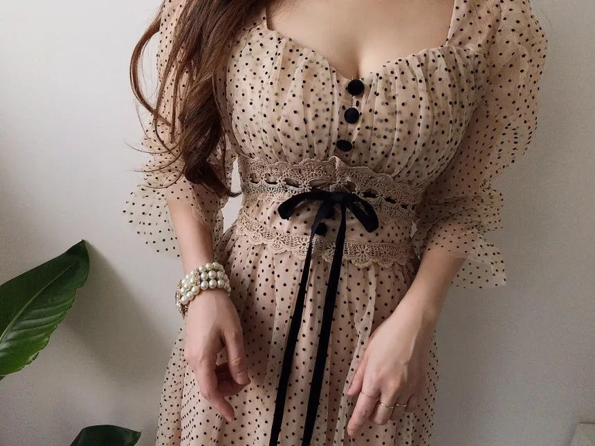 Vintage Dress Elegant Square Neck High