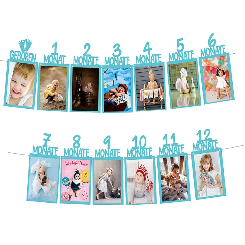 Baby 1st Birthday 12 Months Photo Frame Banner