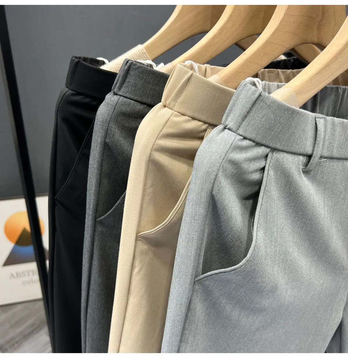 Business Casual All Match Suit Pants Formal Strecth Solid Straight Slim Trousers