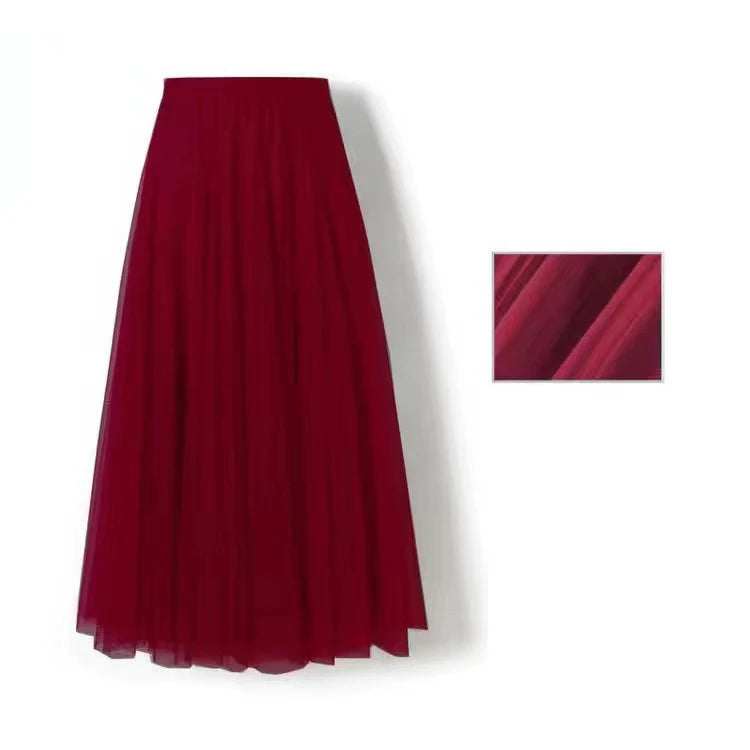 High Waist Pleated Long Skirt