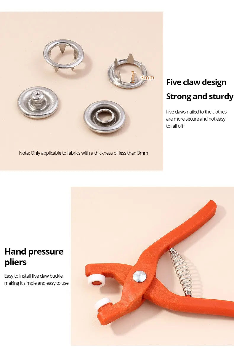 Snap Button Kit With Hand Pressure Pliers 50pcs Snaps