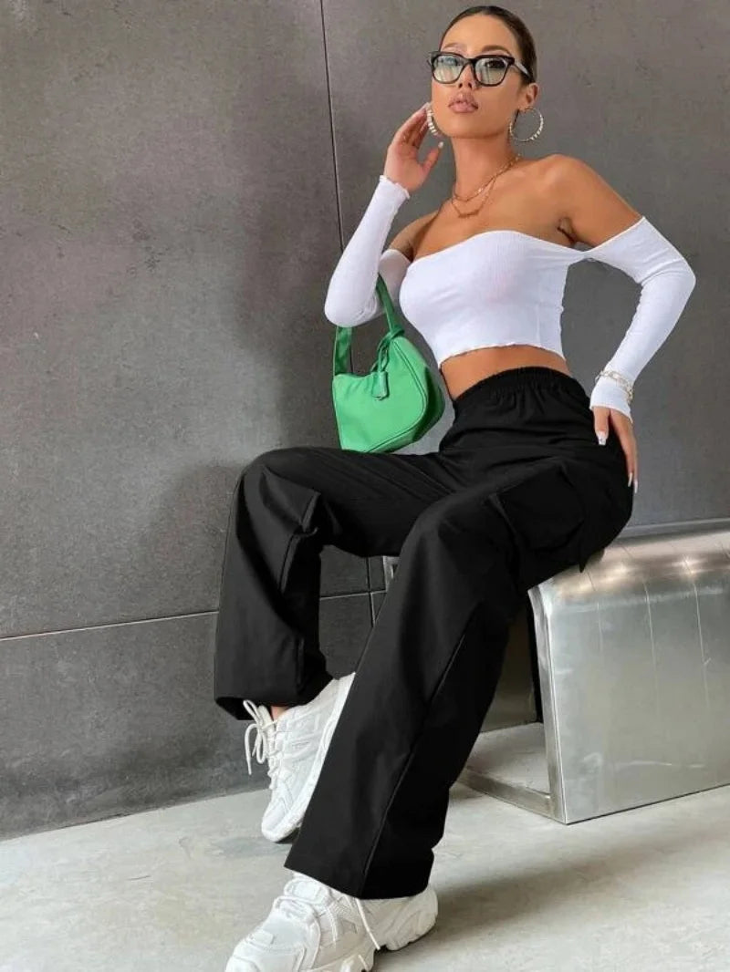 Elastic High Waist Elegant Oversized Trousers
