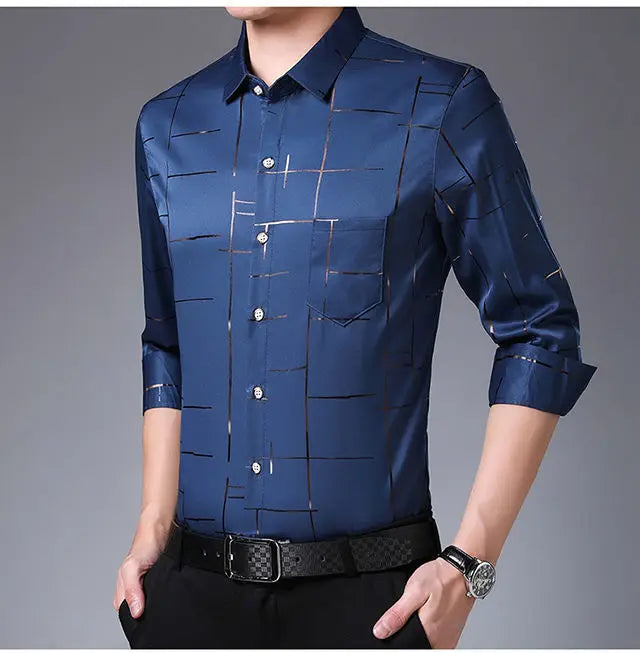 Men's Clothing Spring Summer Thin Business Casual Turn-down Collar