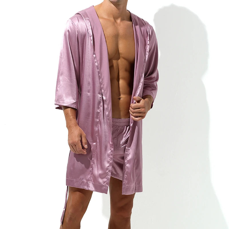 Men's Sleepwear Robe Night Clothes Silk Kimono Bathrobe Men