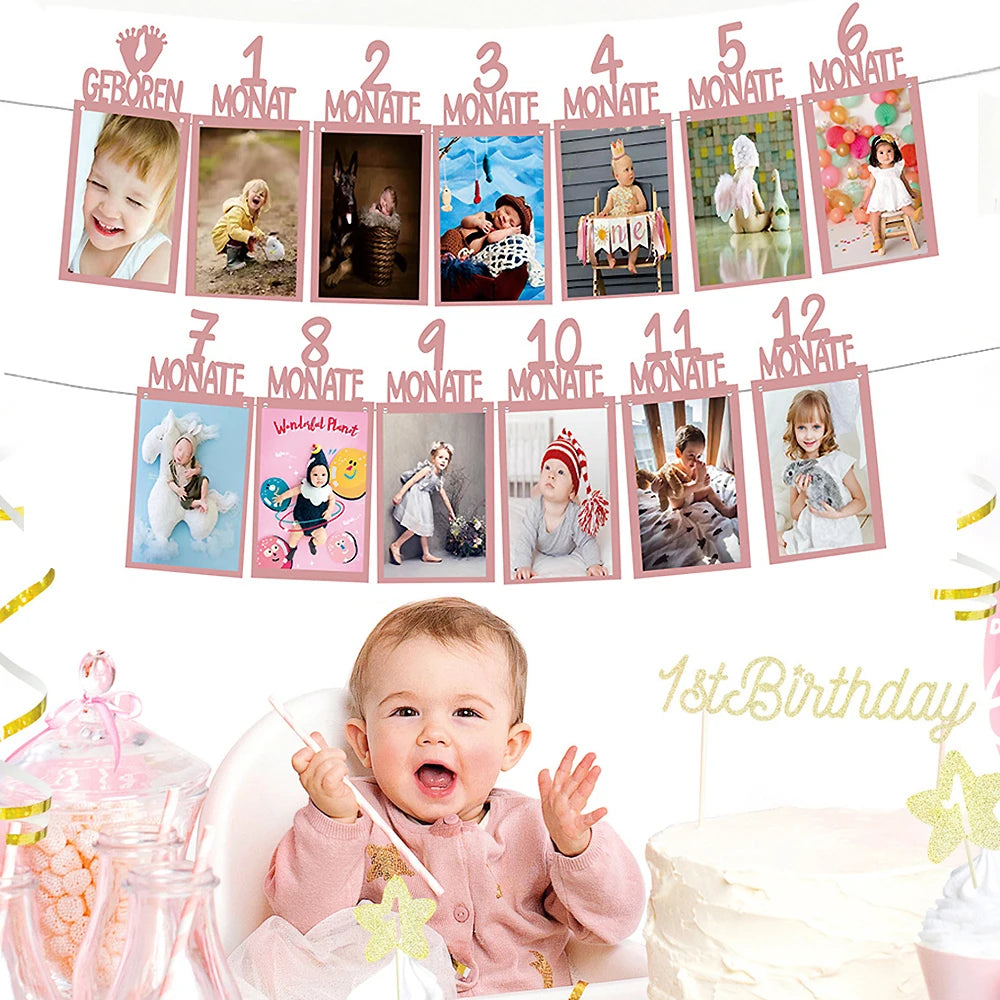 Baby 1st Birthday 12 Months Photo Frame Banner