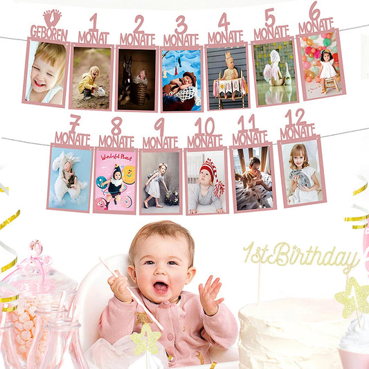 Baby 1st Birthday 12 Months Photo Frame Banner