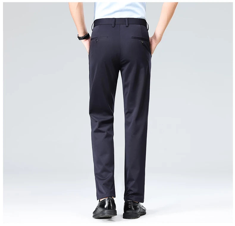 Men Suit Pants Light Thin Elastic Slim Fit Dress Pants Business