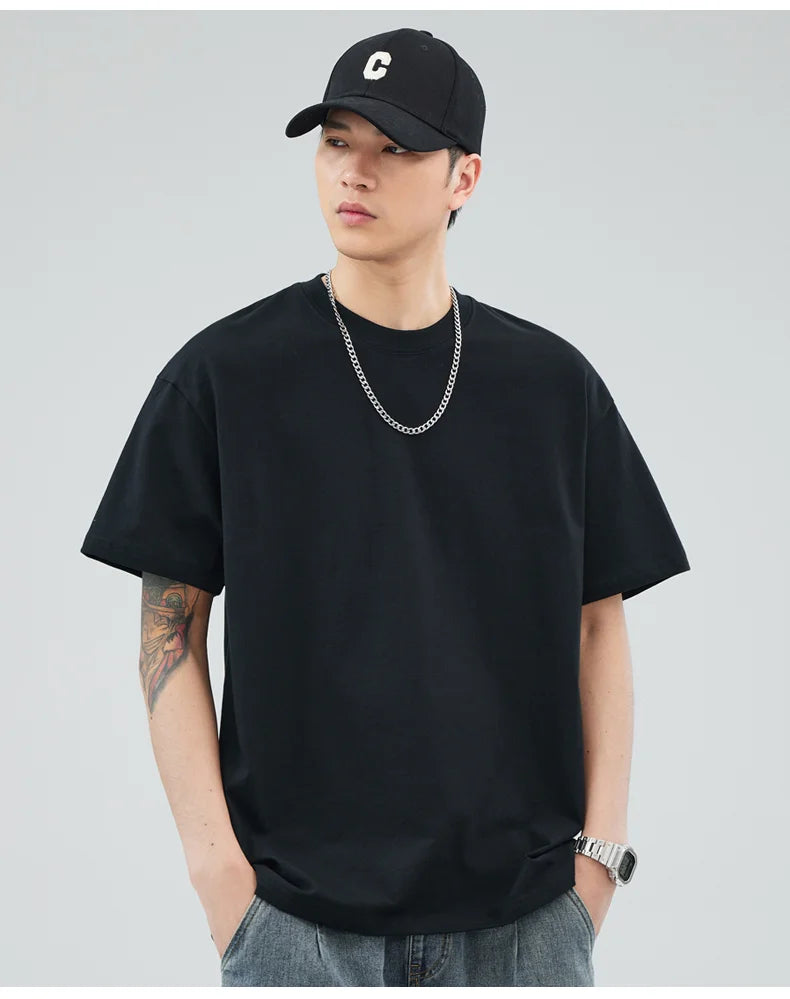 Man t Shirts 100 % Cotton High Quality Classic Plain Round Neck