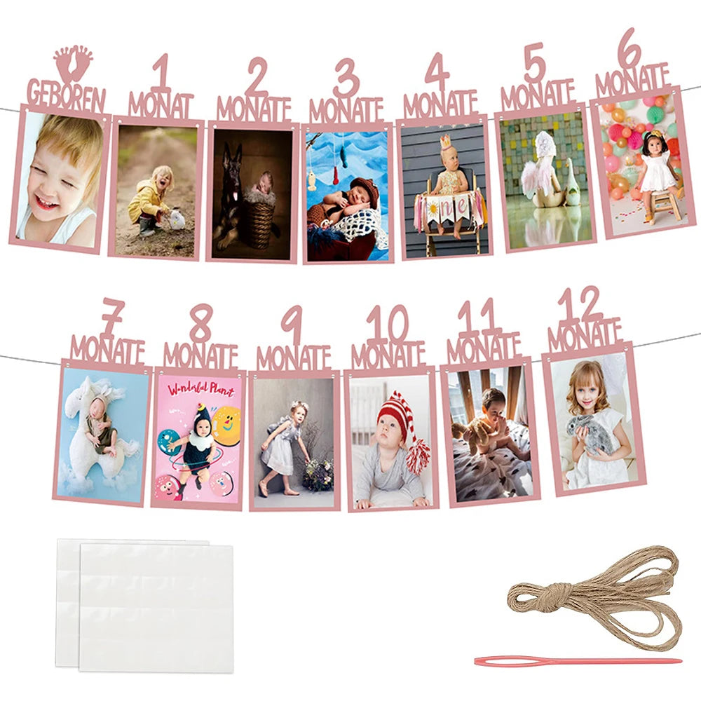 Baby 1st Birthday 12 Months Photo Frame Banner