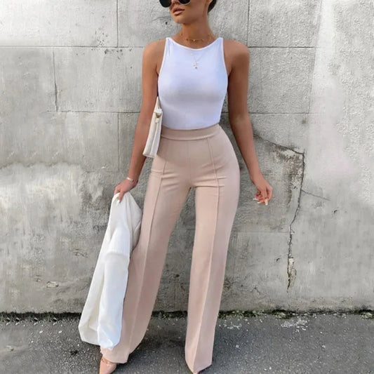 Lady Solid Color Flared Trousers