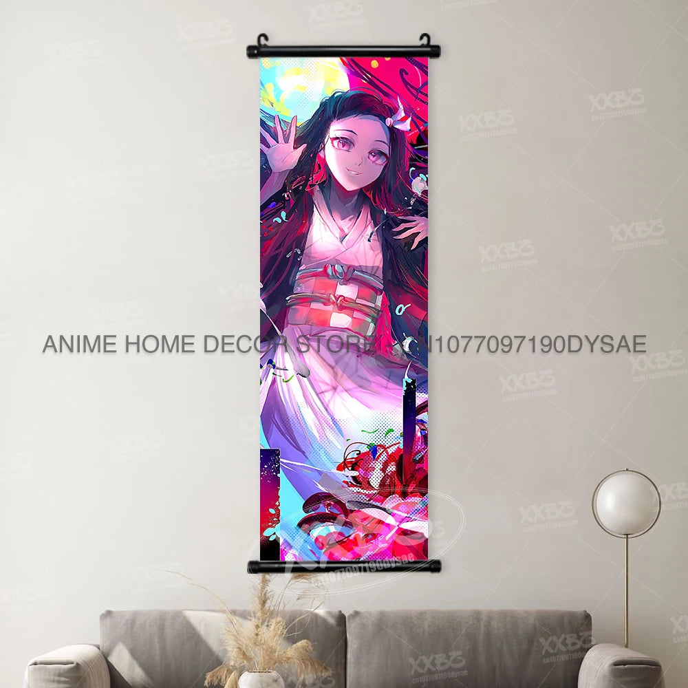 Demon Slayer Poster Kamado Tanjirou Scroll Picture Nezuko Hanging Painting Kanroji Mitsuri Wall Art Anime Uzui Tengen Home Decor
