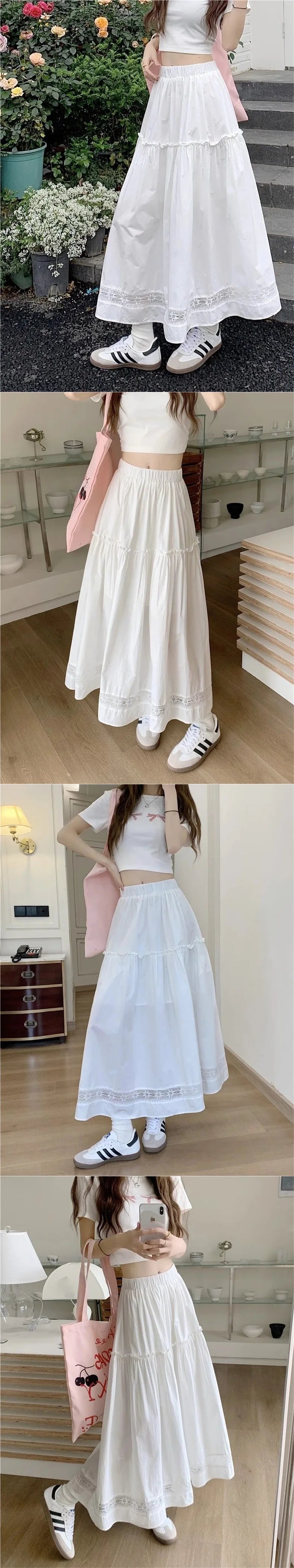 High Waist Elastic A- Line Midi Skirt