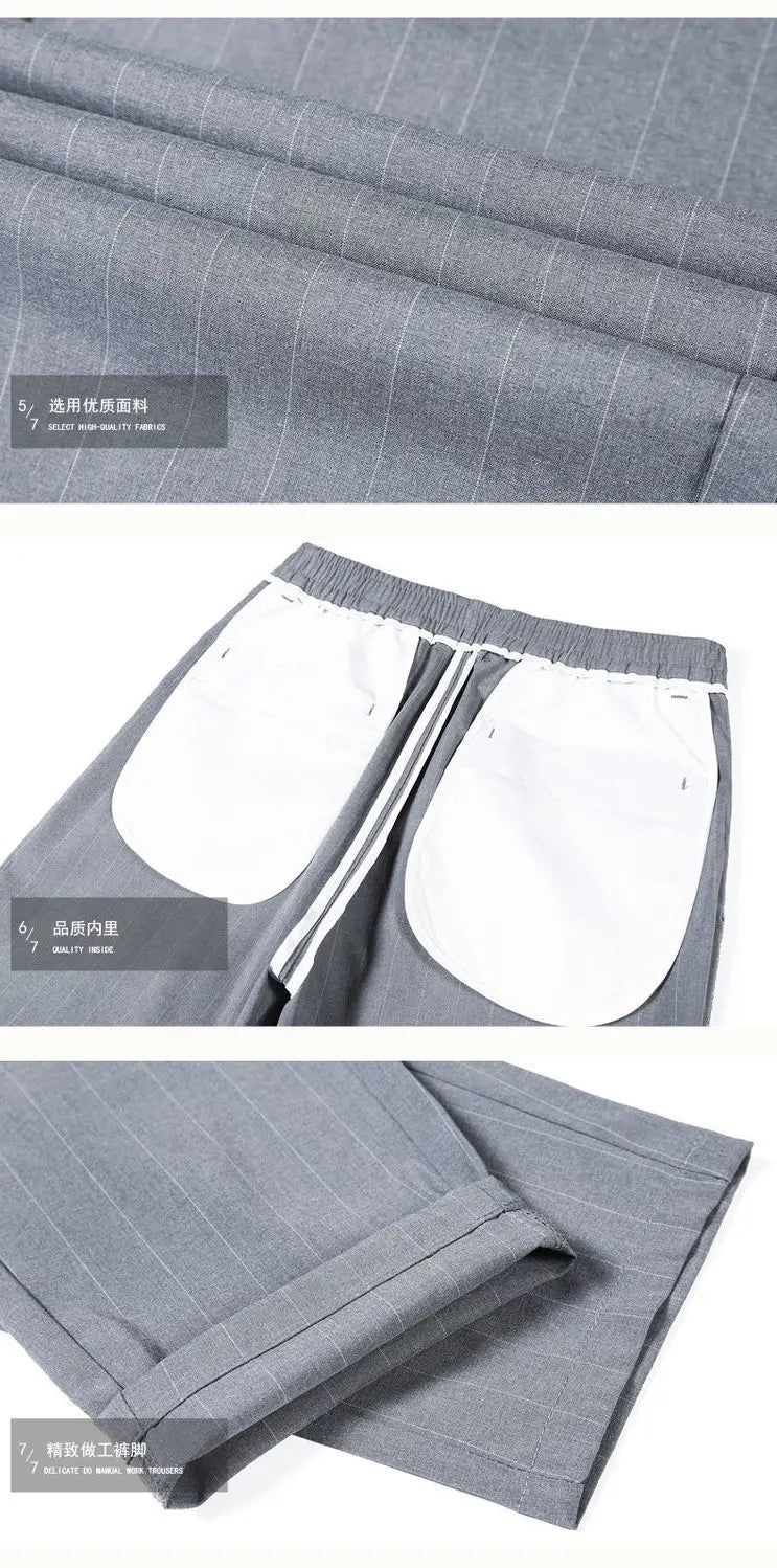 Spring Summer Men Thin Striped Business Suits Pants Streetwear