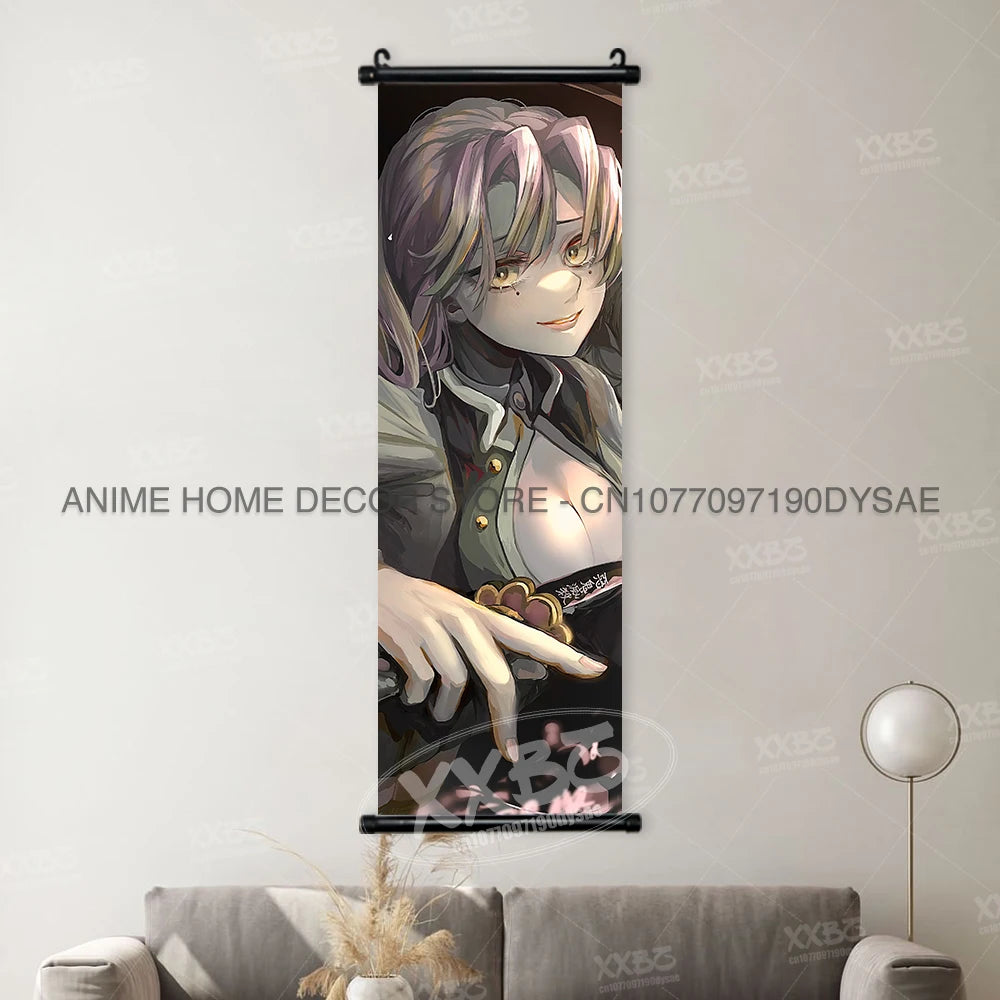 Demon Slayer Poster Kamado Tanjirou Scroll Picture Nezuko Hanging Painting Kanroji Mitsuri Wall Art Anime Uzui Tengen Home Decor