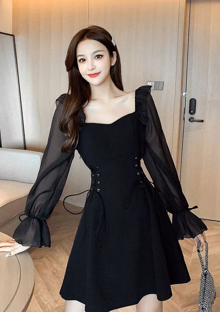 Silk Satin Chiffon Dress Sexy Black