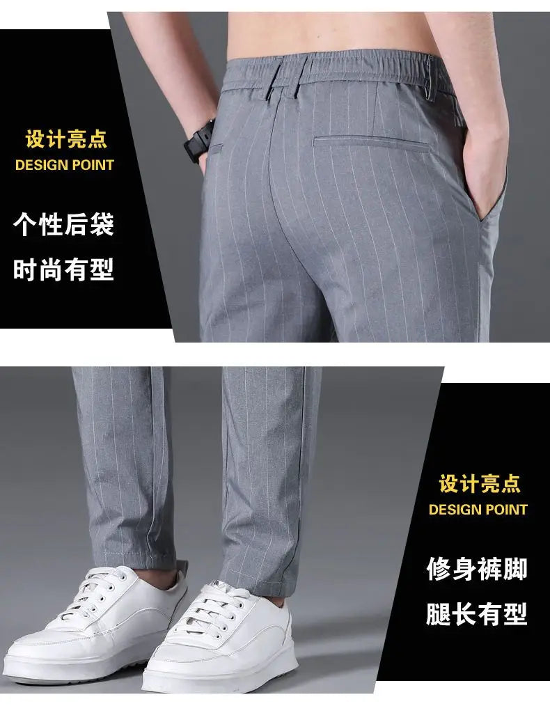 Spring Summer Men Thin Striped Business Suits Pants Streetwear