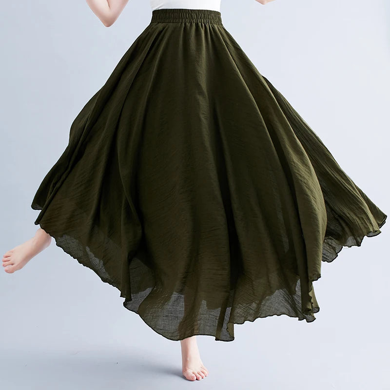 Boho Cotton Linen Long Skirt