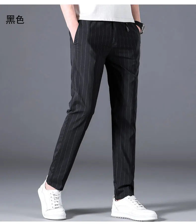Spring Summer Men Thin Striped Business Suits Pants Streetwear